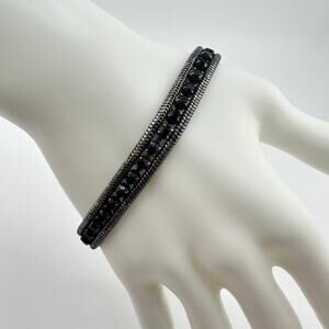 Loren Hope Clara Black Rhinestone Modern Gunmetal Tone Tennis 6.5" Bracelet